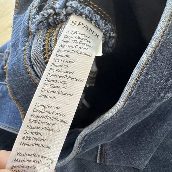 Spanx Distressed Denim Jeans Stretch Ankle Skinny Frayed Medium Wash Pull On XL - Picture 5 of 11